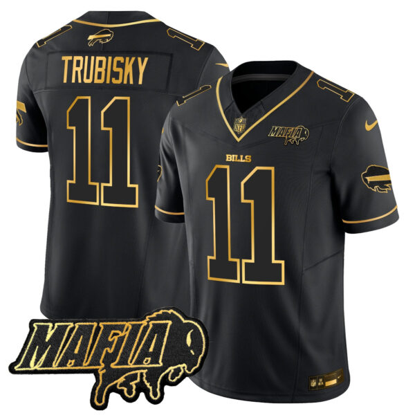 Buffalo Bills 2024 Bills Mafia Patch Gold Vapor Limited Jersey – All Stitched – Black Gold – Mitchell Trubisky Jersey