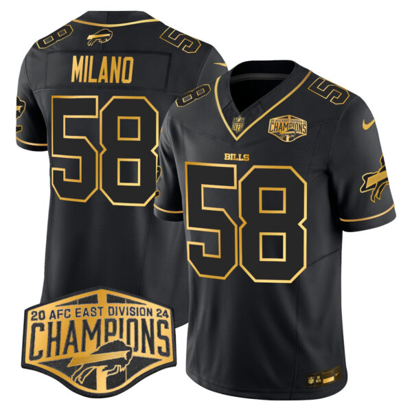 Bills 2024 AFC East Division Champions Gold Vapor Limited Jersey – All Stitched – Black Gold – Matt Milano Jersey