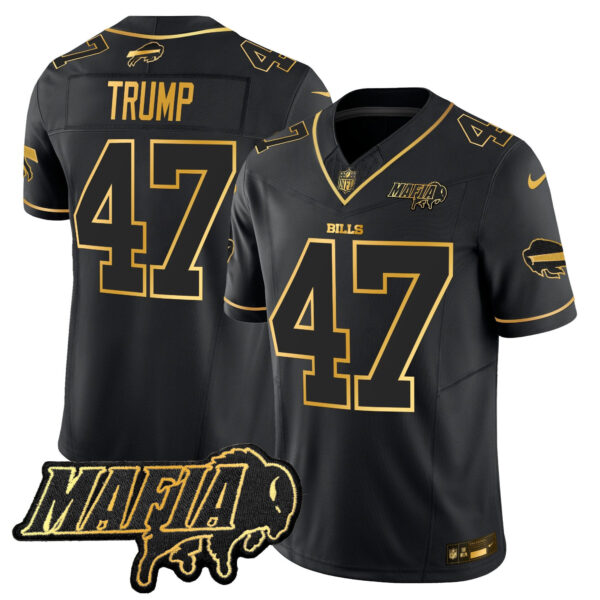 Buffalo Bills 2024 Bills Mafia Patch Gold Vapor Limited Jersey – All Stitched – Black Gold – Donald Trump Jersey