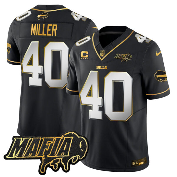 Buffalo Bills 2024 Bills Mafia Patch Gold Vapor Limited Jersey – All Stitched – Black Limited – Von Miller Jersey