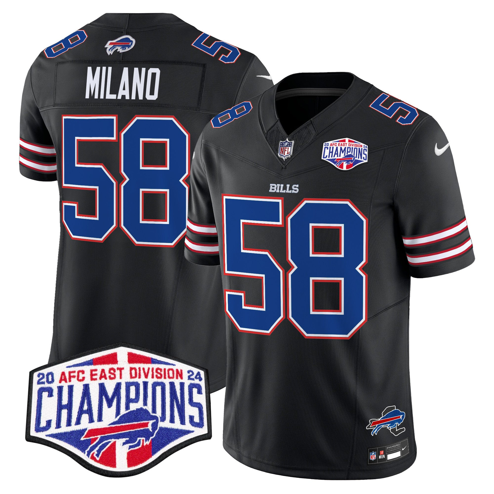 Bills 2024 AFC East Division Champions Vapor Limited Jersey – All Stitched – Black – Matt Milano Jersey