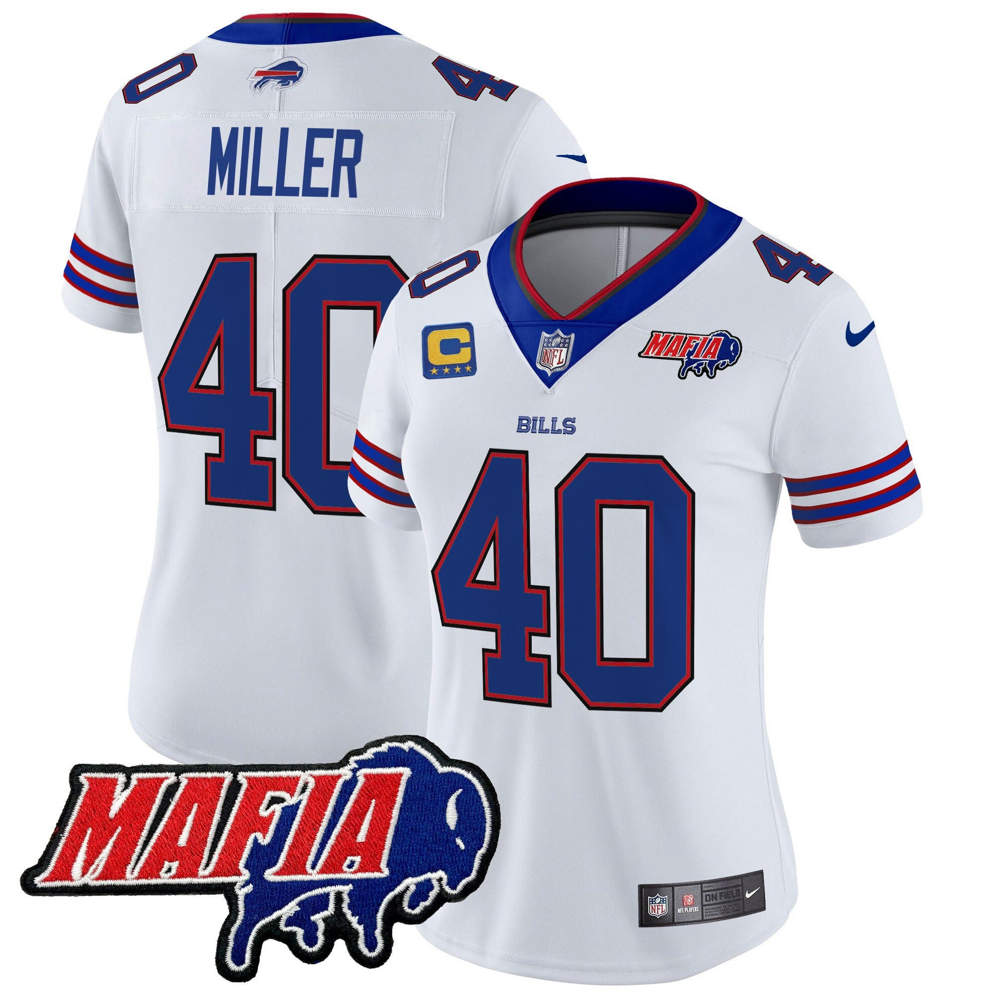 Women’s Buffalo Bills 2024 Bills Mafia Patch Vapor Limited Jersey – All Stitched – White – Von Miller Jersey