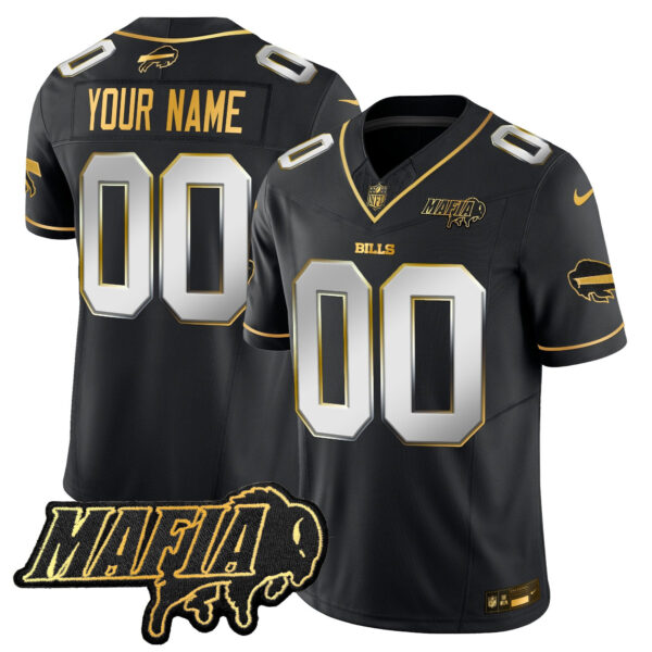 Buffalo Bills 2024 Bills Mafia Patch Gold Vapor Limited Custom Jersey – All Stitched – Black Limited Jersey