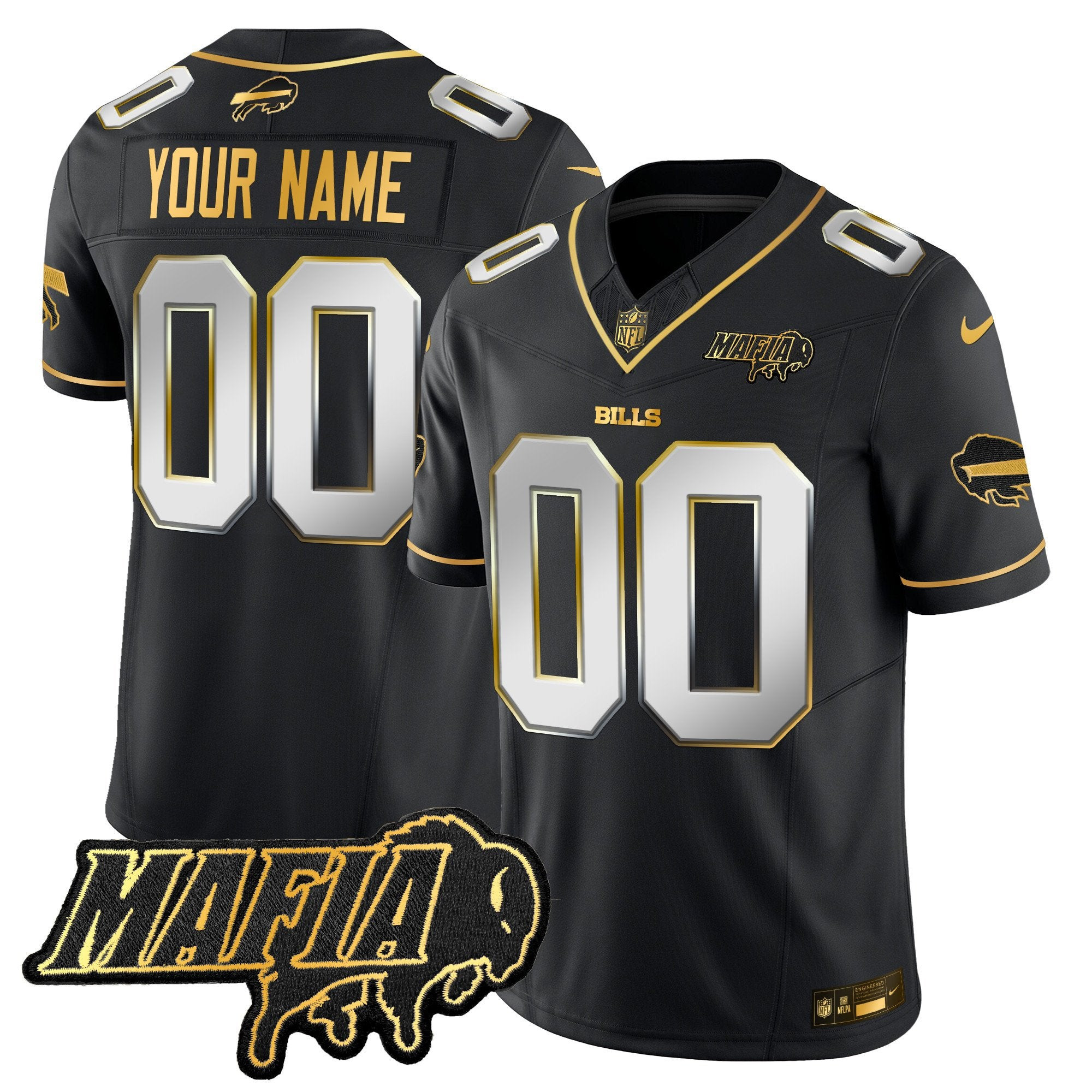 Buffalo Bills 2024 Bills Mafia Patch Gold Vapor Limited Custom Jersey – All Stitched – Black Limited Jersey
