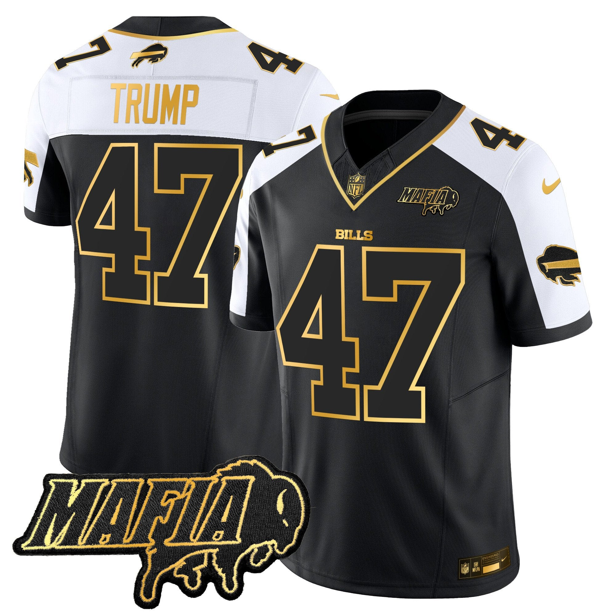 Buffalo Bills 2024 Bills Mafia Patch Gold Vapor Limited Jersey – All Stitched – Alternate – Donald Trump Jersey