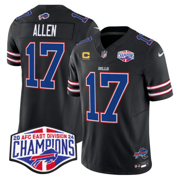 Bills 2024 AFC East Division Champions Vapor Limited Jersey – All Stitched – Black – Josh Allen Jersey