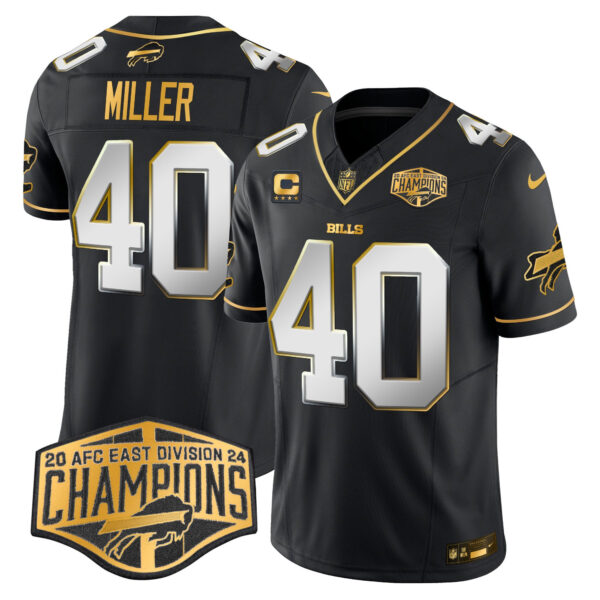 Bills 2024 AFC East Division Champions Gold Vapor Limited Jersey – All Stitched – Black Limited – Von Miller Jersey