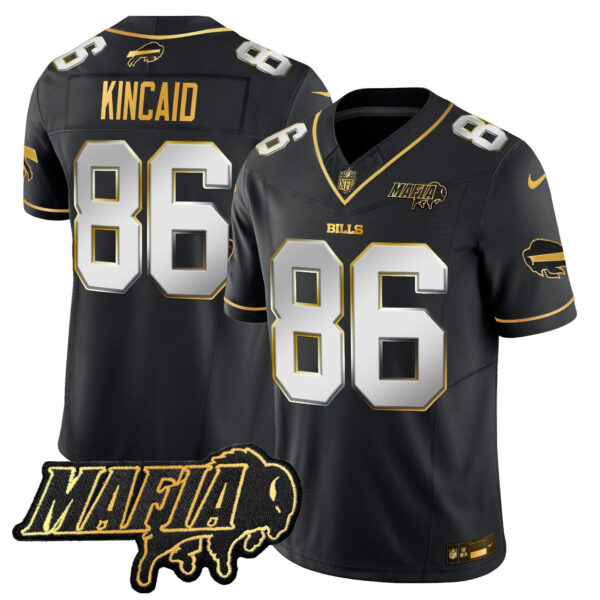 Buffalo Bills 2024 Bills Mafia Patch Gold Vapor Limited Jersey – All Stitched – Black Limited – Dalton Kincaid Jersey