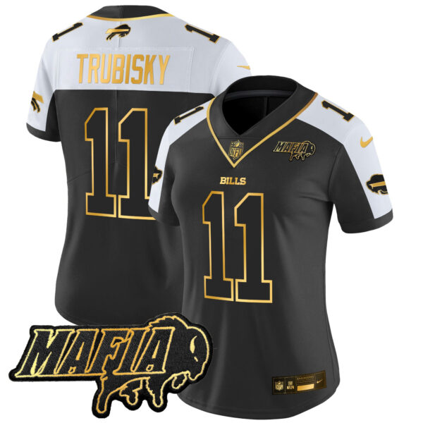 Women’s Buffalo Bills 2024 Bills Mafia Patch Gold Vapor Limited Jersey – All Stitched – Alternate – Mitchell Trubisky Jersey