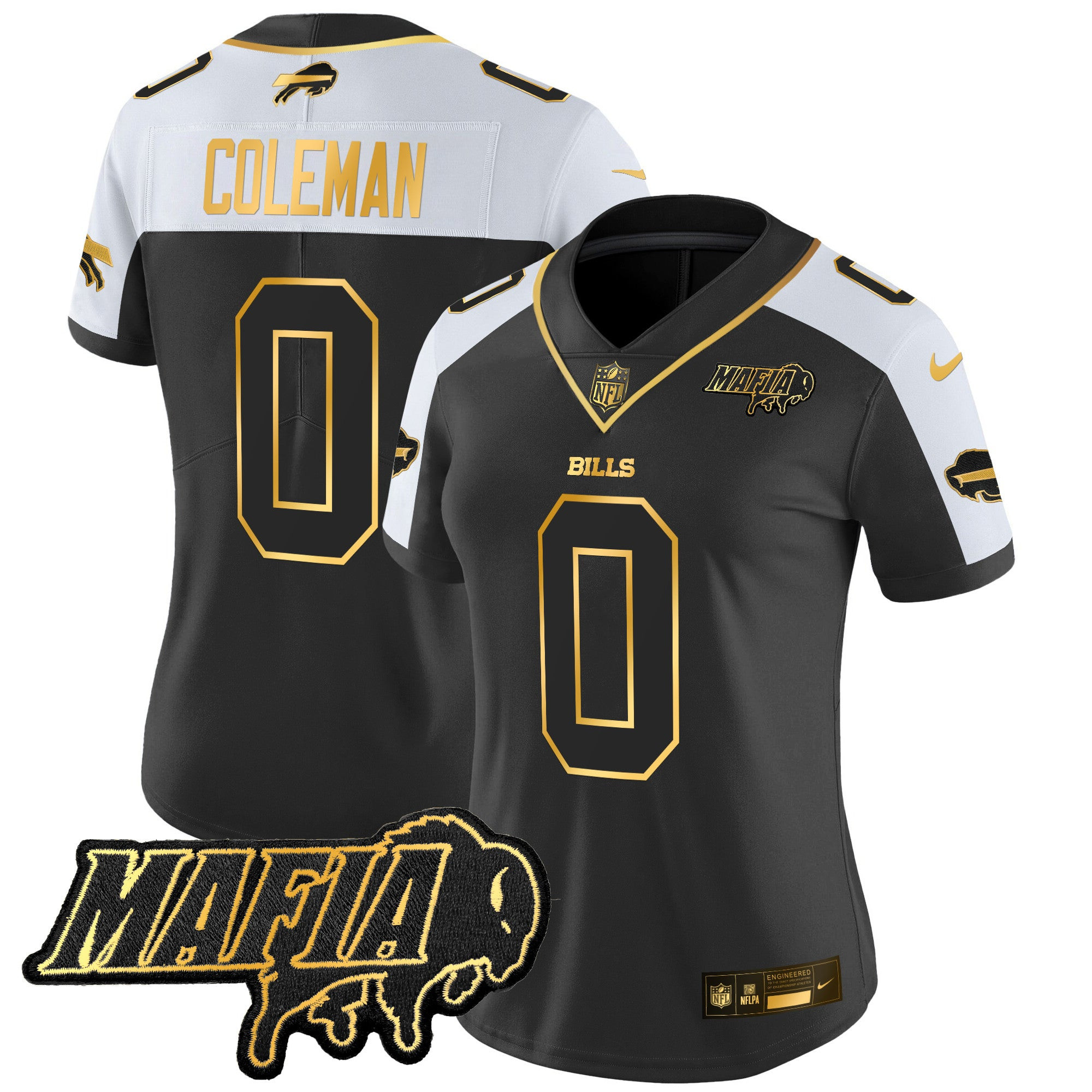 Women’s Buffalo Bills 2024 Bills Mafia Patch Gold Vapor Limited Jersey – All Stitched – Alternate – Keon Coleman Jersey