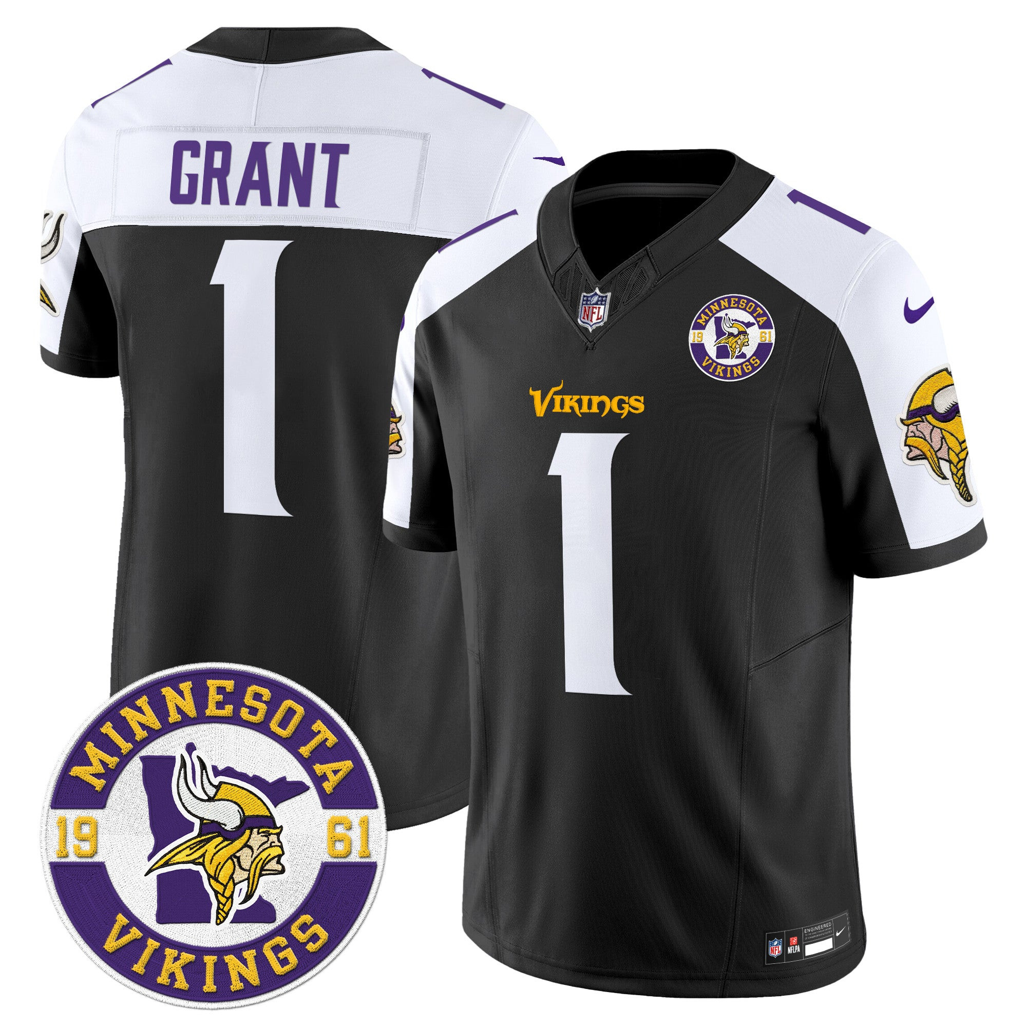 Minnesota Vikings King Of The North Patch Vapor Limited Jersey – Est. 1961 Patch – All Stitched – Black Alternate – Bud Grant Jersey