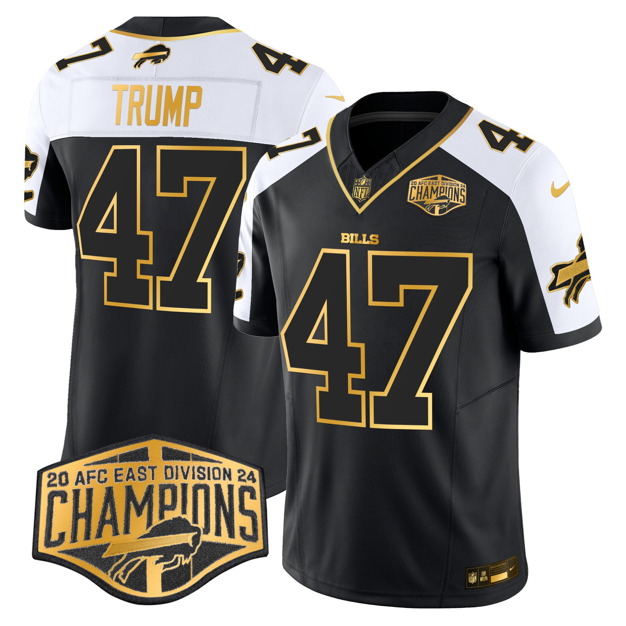Bills 2024 AFC East Division Champions Gold Vapor Limited Jersey – All Stitched – Alternate – Donald Trump Jersey