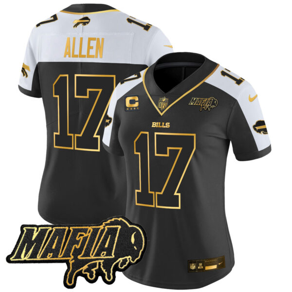 Women’s Buffalo Bills 2024 Bills Mafia Patch Gold Vapor Limited Jersey – All Stitched – Alternate – Josh Allen Jersey