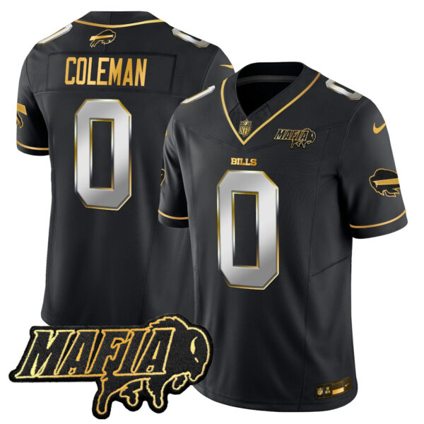 Buffalo Bills 2024 Bills Mafia Patch Gold Vapor Limited Jersey – All Stitched – Black Limited – Keon Coleman Jersey