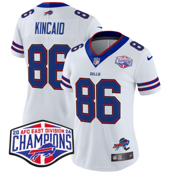 Women’s Bills 2024 AFC East Division Champions Vapor Limited Jersey – All Stitched – White – Dalton Kincaid Jersey
