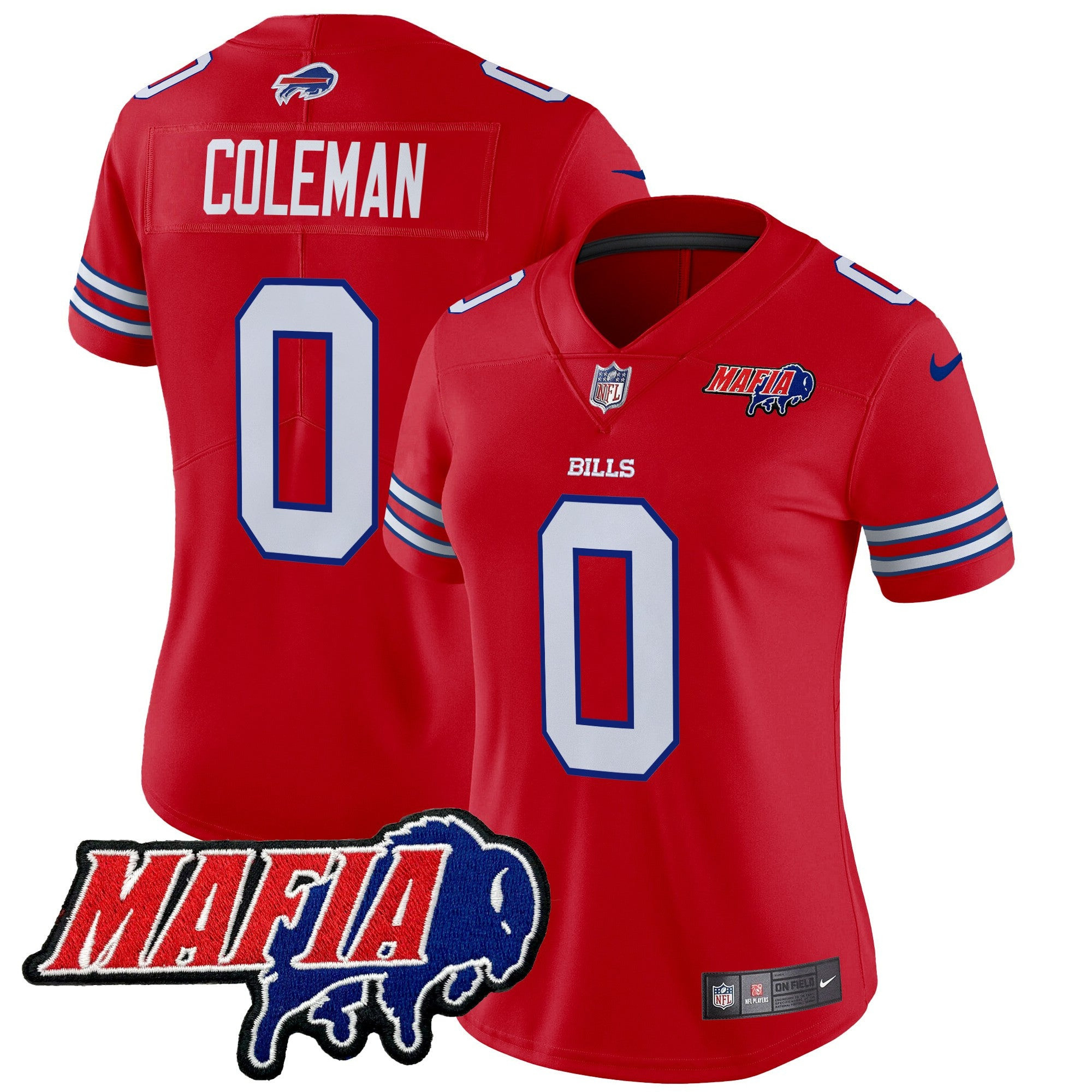 Women’s Buffalo Bills 2024 Bills Mafia Patch Vapor Limited Jersey – All Stitched – Red – Keon Coleman Jersey