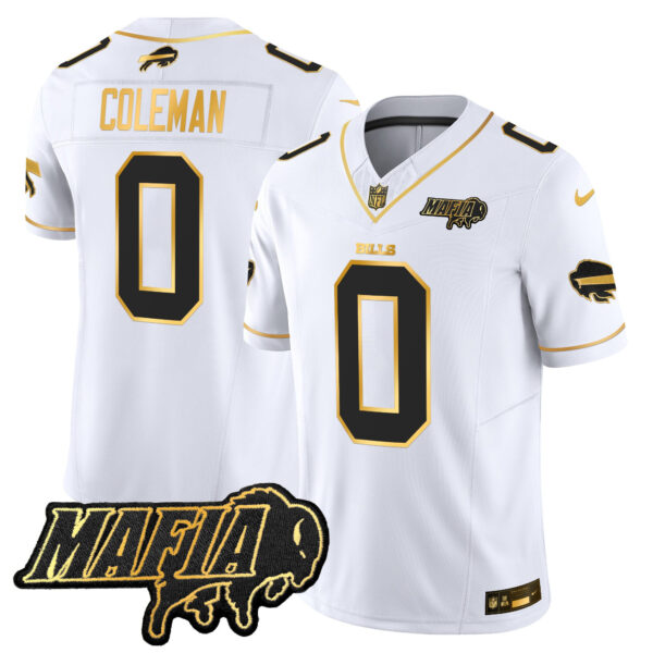 Buffalo Bills 2024 Bills Mafia Patch Gold Vapor Limited Jersey – All Stitched – White Gold – Keon Coleman Jersey