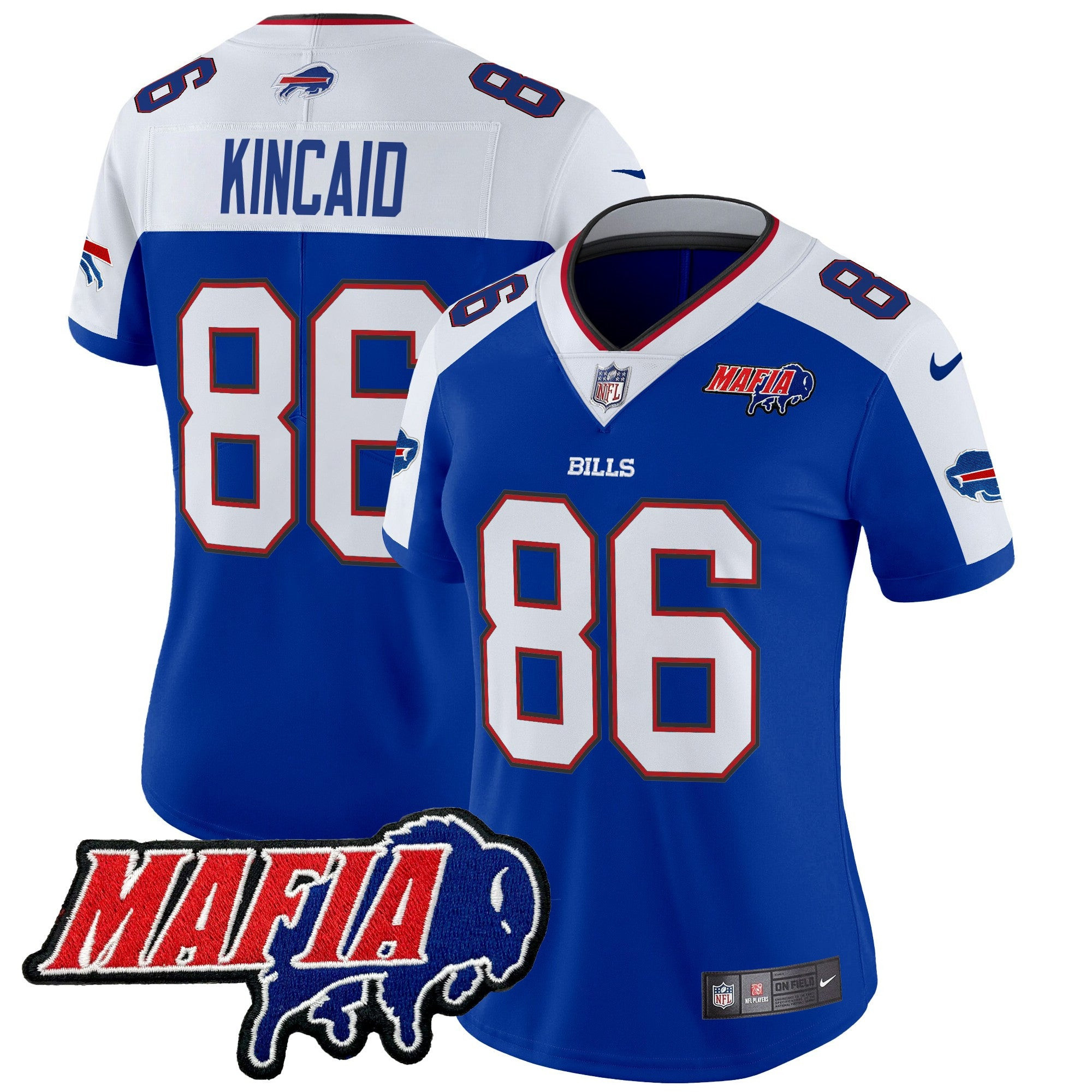 Women’s Buffalo Bills 2024 Bills Mafia Patch Vapor Limited Jersey – All Stitched – Royal Alternate – Dalton Kincaid Jersey
