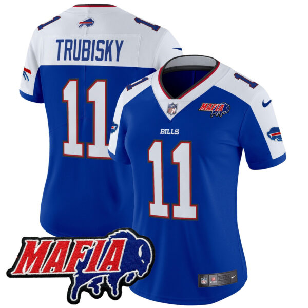 Women’s Buffalo Bills 2024 Bills Mafia Patch Vapor Limited Jersey – All Stitched – Royal Alternate – Mitchell Trubisky Jersey