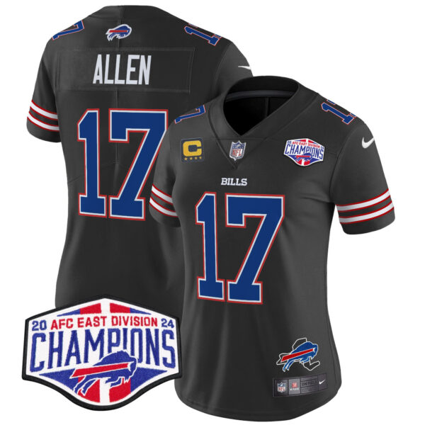 Women’s Bills 2024 AFC East Division Champions Vapor Limited Jersey – All Stitched – Black – Josh Allen Jersey