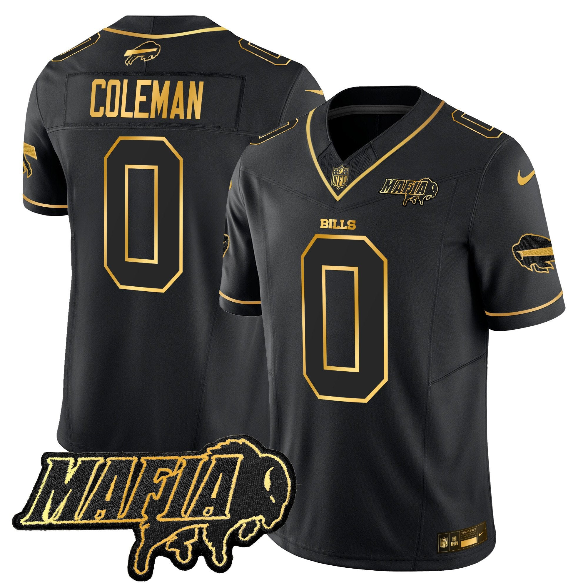 Buffalo Bills 2024 Bills Mafia Patch Gold Vapor Limited Jersey – All Stitched – Black Gold – Keon Coleman Jersey