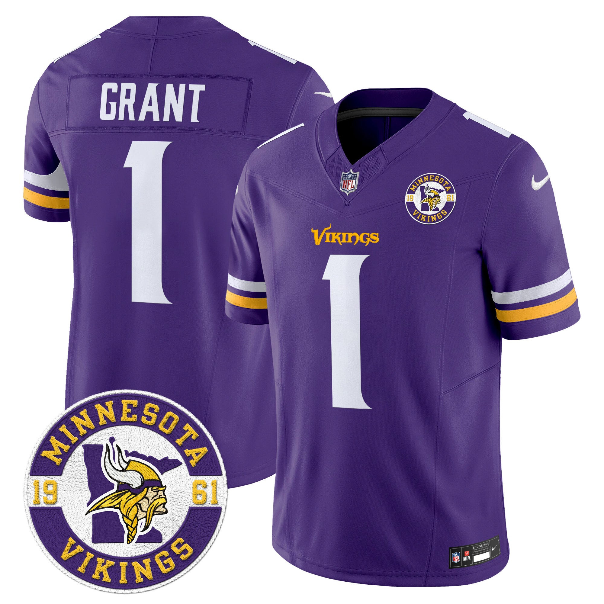 Minnesota Vikings King Of The North Patch Vapor Limited Jersey – Est. 1961 Patch – All Stitched – Purple – Bud Grant Jersey