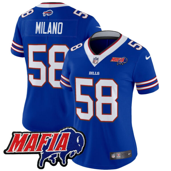 Women’s Buffalo Bills 2024 Bills Mafia Patch Vapor Limited Jersey – All Stitched – Royal – Matt Milano Jersey