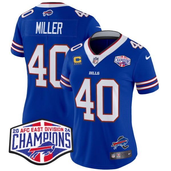 Women’s Bills 2024 AFC East Division Champions Vapor Limited Jersey – All Stitched – Royal – Von Miller Jersey