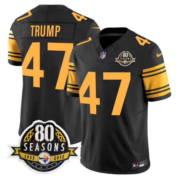 Pittsburgh Steelers 80th Anniversary Patch Vapor Limited Jersey – All Stitched – Color Rush – Donald Trump Jersey
