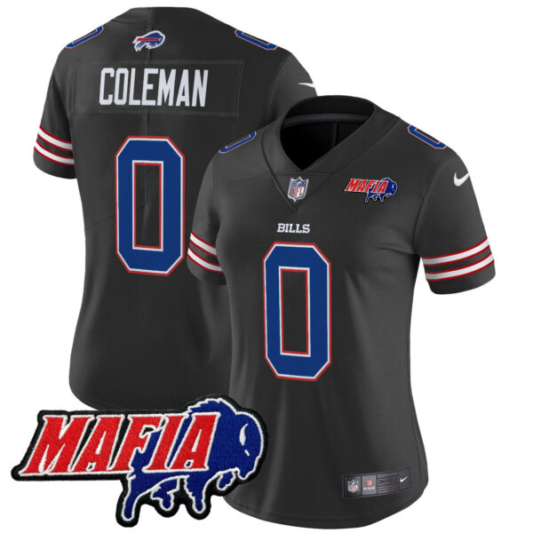 Women’s Buffalo Bills 2024 Bills Mafia Patch Vapor Limited Jersey – All Stitched – Black – Keon Coleman Jersey