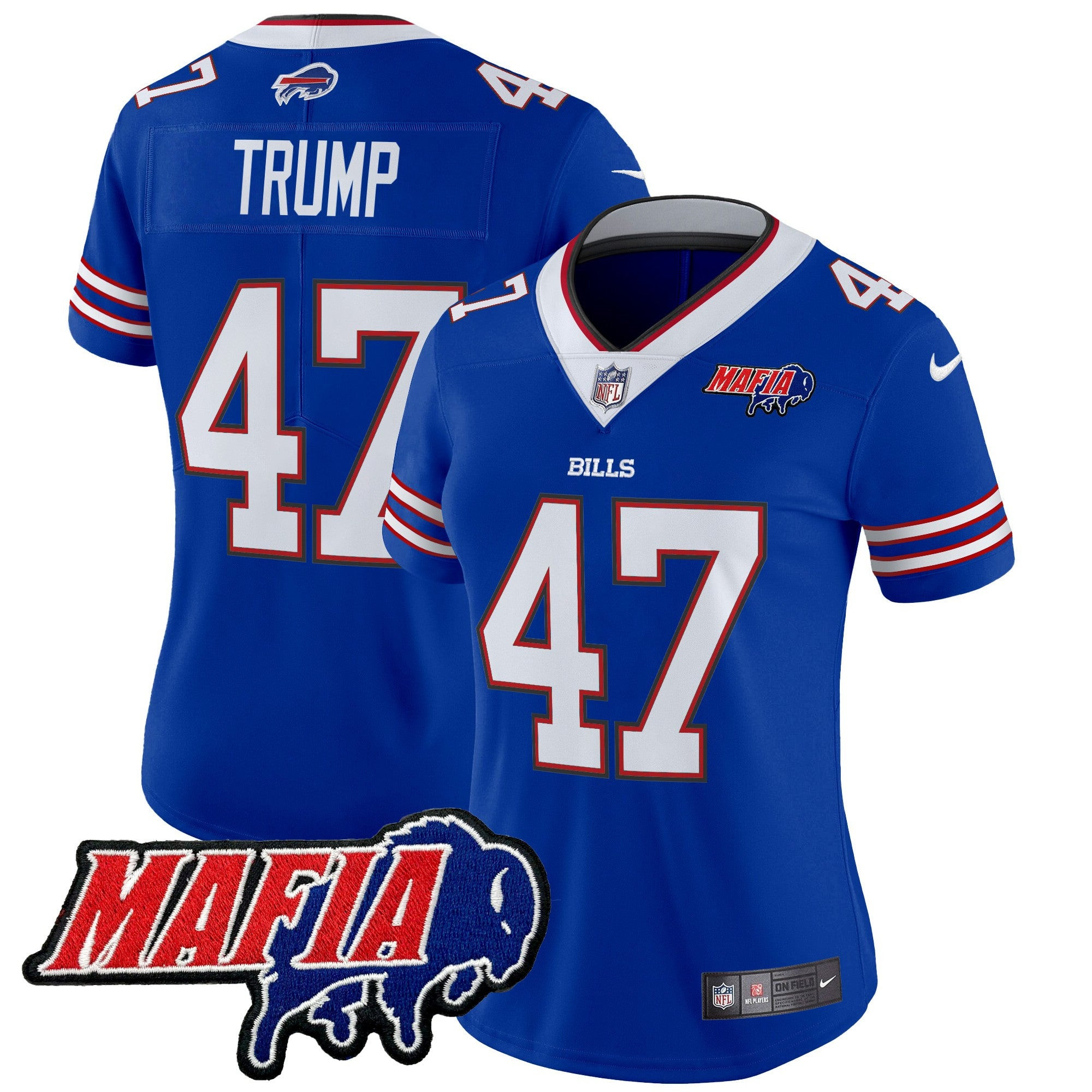 Women’s Buffalo Bills 2024 Bills Mafia Patch Vapor Limited Jersey – All Stitched – Royal – Donald Trump Jersey