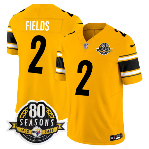 Pittsburgh Steelers 80th Anniversary Patch Vapor Limited Jersey – All Stitched – Gold – Justin Fields Jersey