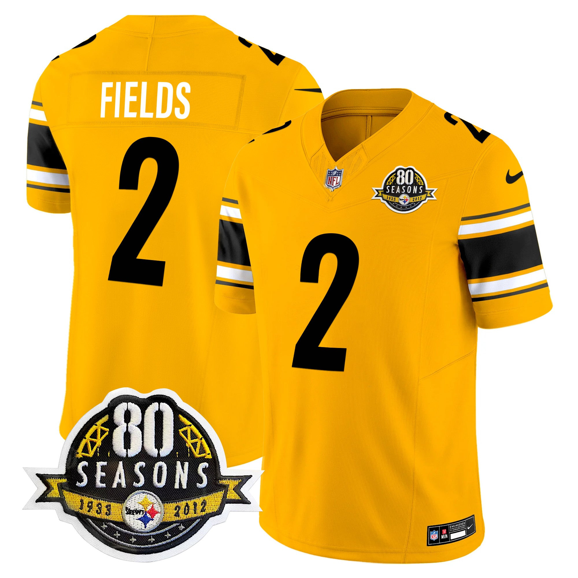 Pittsburgh Steelers 80th Anniversary Patch Vapor Limited Jersey – All Stitched – Gold – Justin Fields Jersey