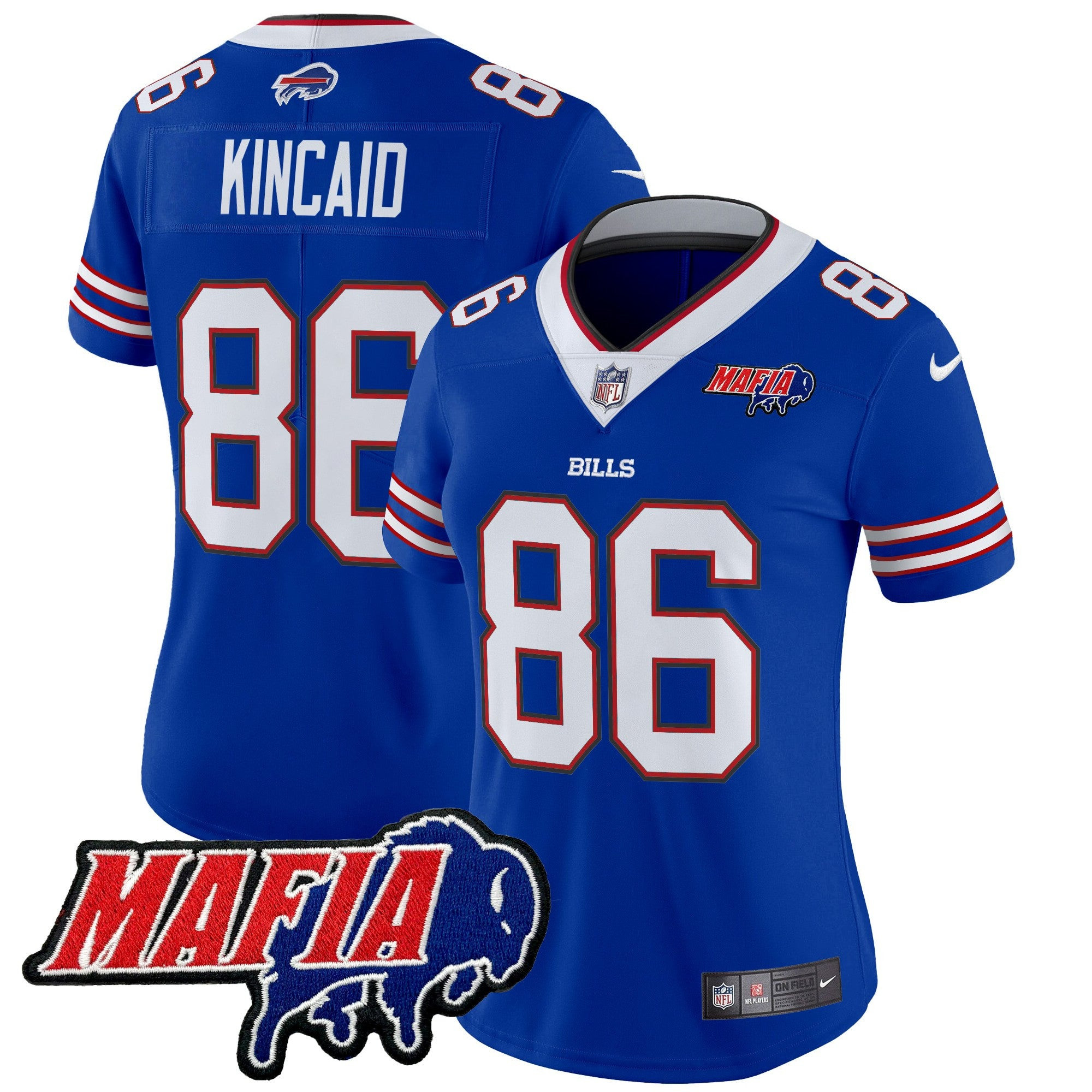 Women’s Buffalo Bills 2024 Bills Mafia Patch Vapor Limited Jersey – All Stitched – Royal – Dalton Kincaid Jersey