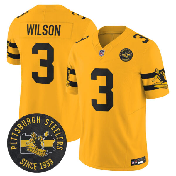Pittsburgh Steelers Throwback 1933 Patch Vapor Limited Jersey – All Stitched – Gold – Russell Wilson Jersey