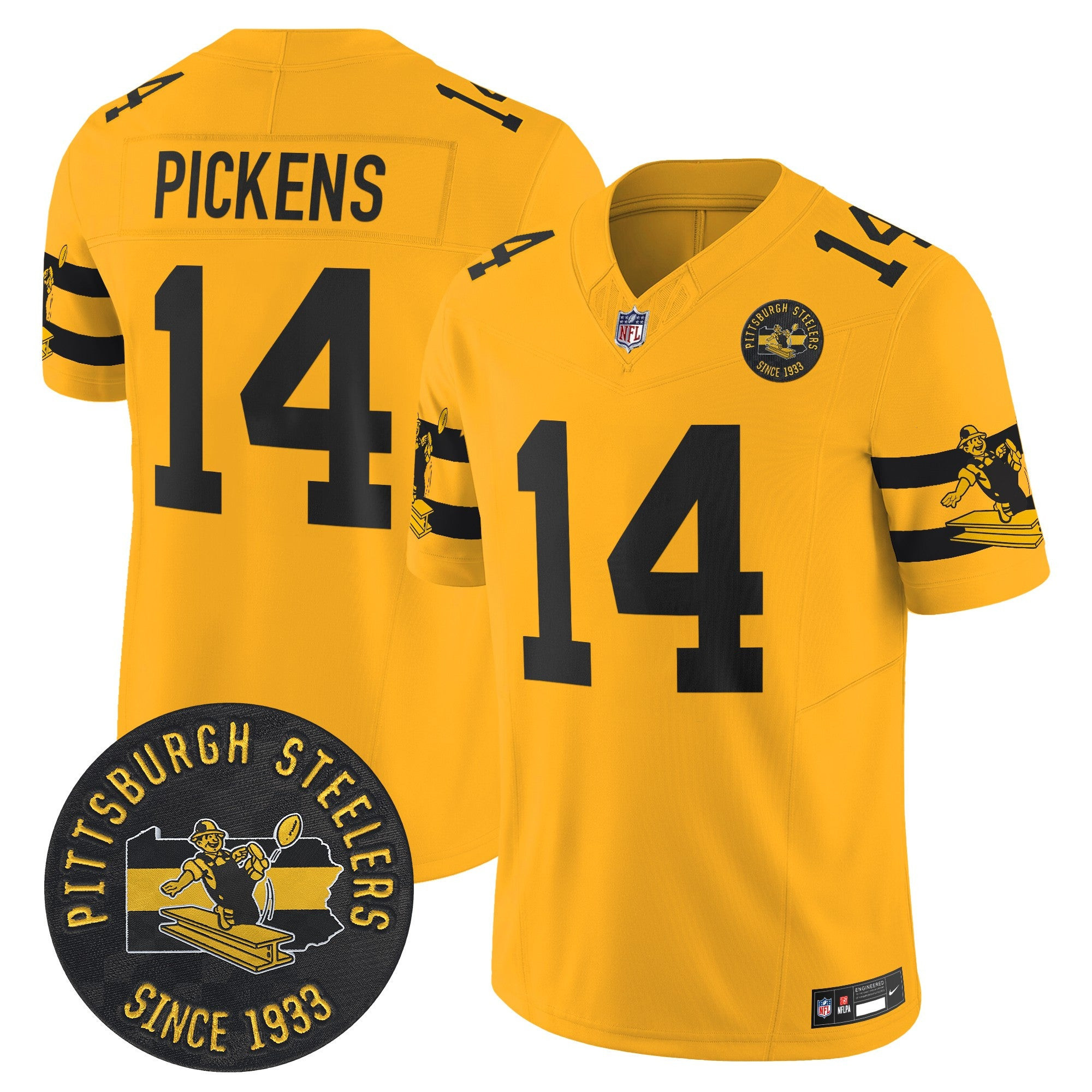 Pittsburgh Steelers Throwback 1933 Patch Vapor Limited Jersey – All Stitched – Gold – George Pickens Jersey