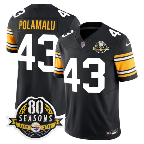 Pittsburgh Steelers 80th Anniversary Patch Vapor Limited Jersey – All Stitched – 1975 Throwback – Troy Polamalu Jersey