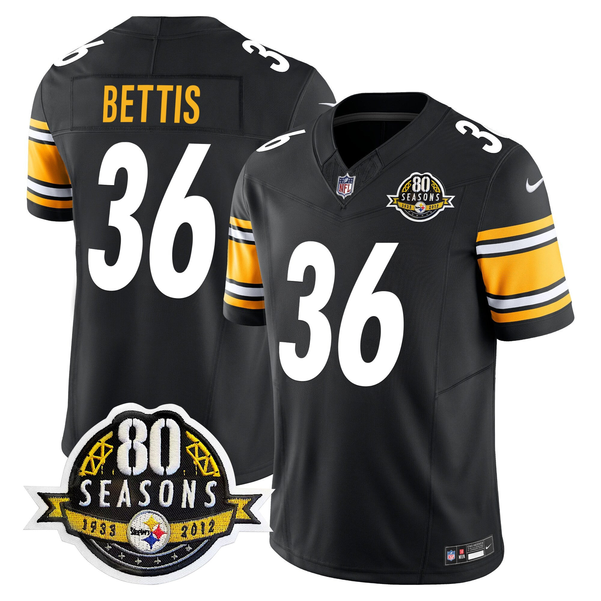Pittsburgh Steelers 80th Anniversary Patch Vapor Limited Jersey – All Stitched – Black – Jerome Bettis Jersey