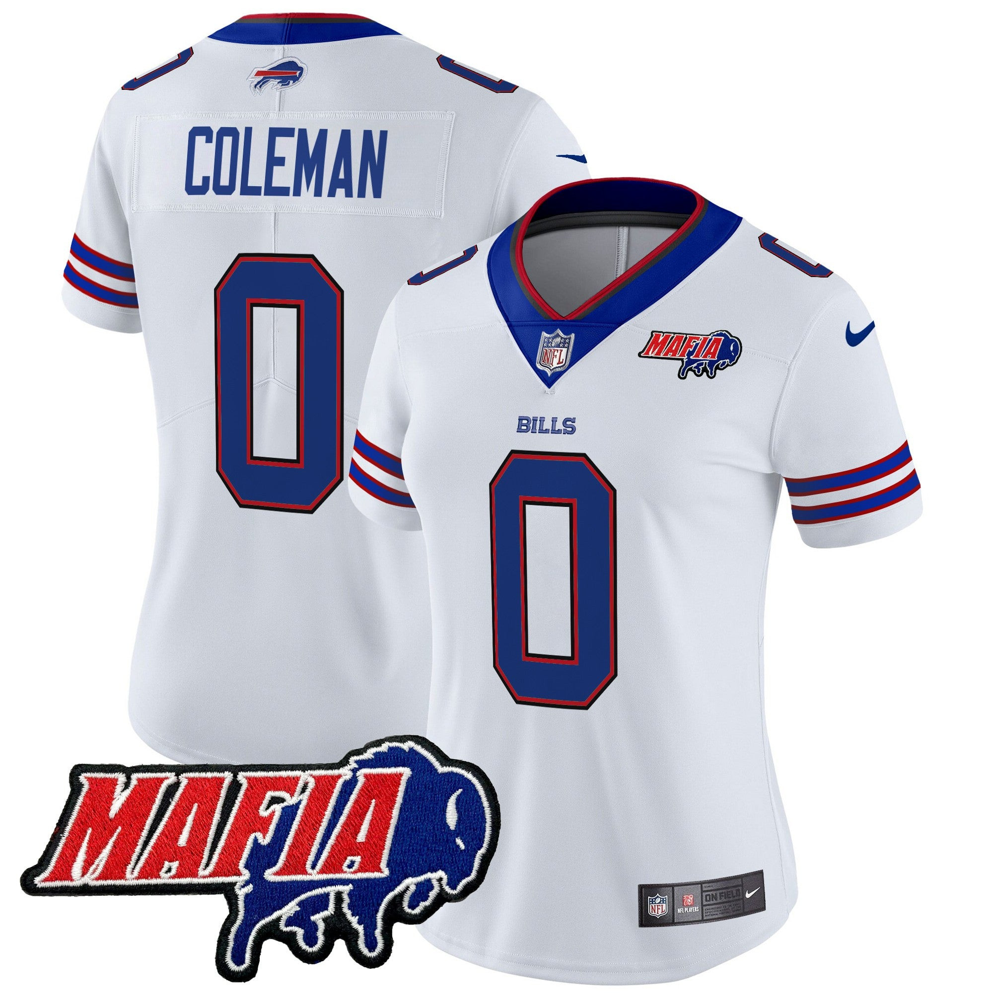 Women’s Buffalo Bills 2024 Bills Mafia Patch Vapor Limited Jersey – All Stitched – White – Keon Coleman Jersey
