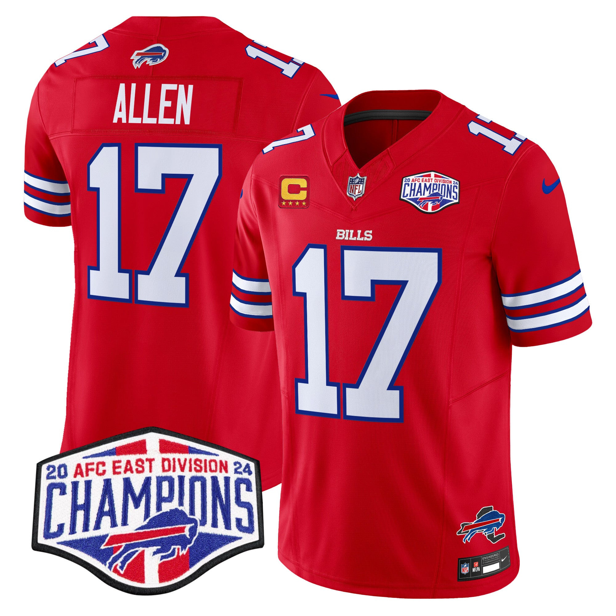 Bills 2024 AFC East Division Champions Vapor Limited Jersey – All Stitched – Red – Josh Allen Jersey