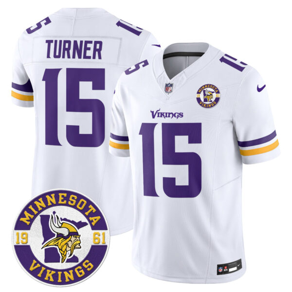 Minnesota Vikings King Of The North Patch Vapor Limited Jersey – Est. 1961 Patch – All Stitched – White – Dallas Turner Jersey