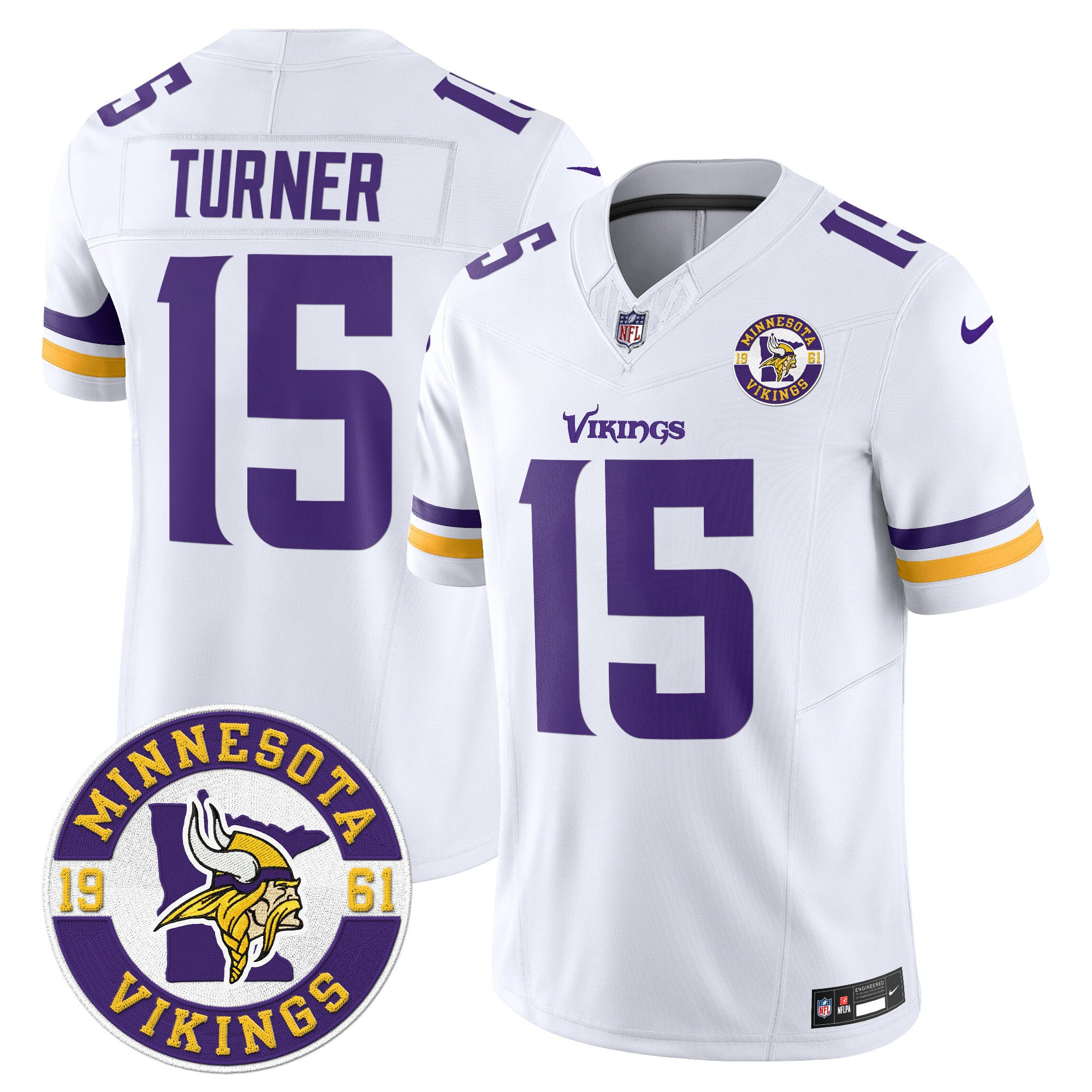 Minnesota Vikings King Of The North Patch Vapor Limited Jersey – Est. 1961 Patch – All Stitched – White – Dallas Turner Jersey