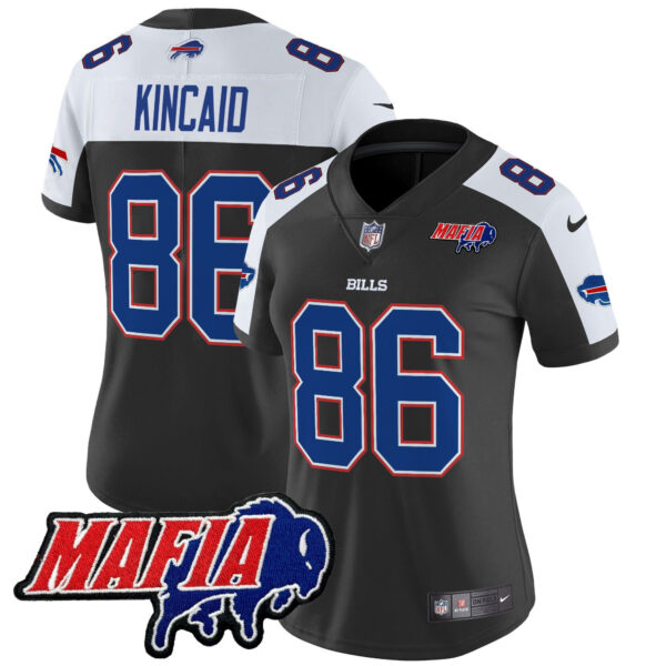 Women’s Buffalo Bills 2024 Bills Mafia Patch Vapor Limited Jersey – All Stitched – Black Alternate – Dalton Kincaid Jersey