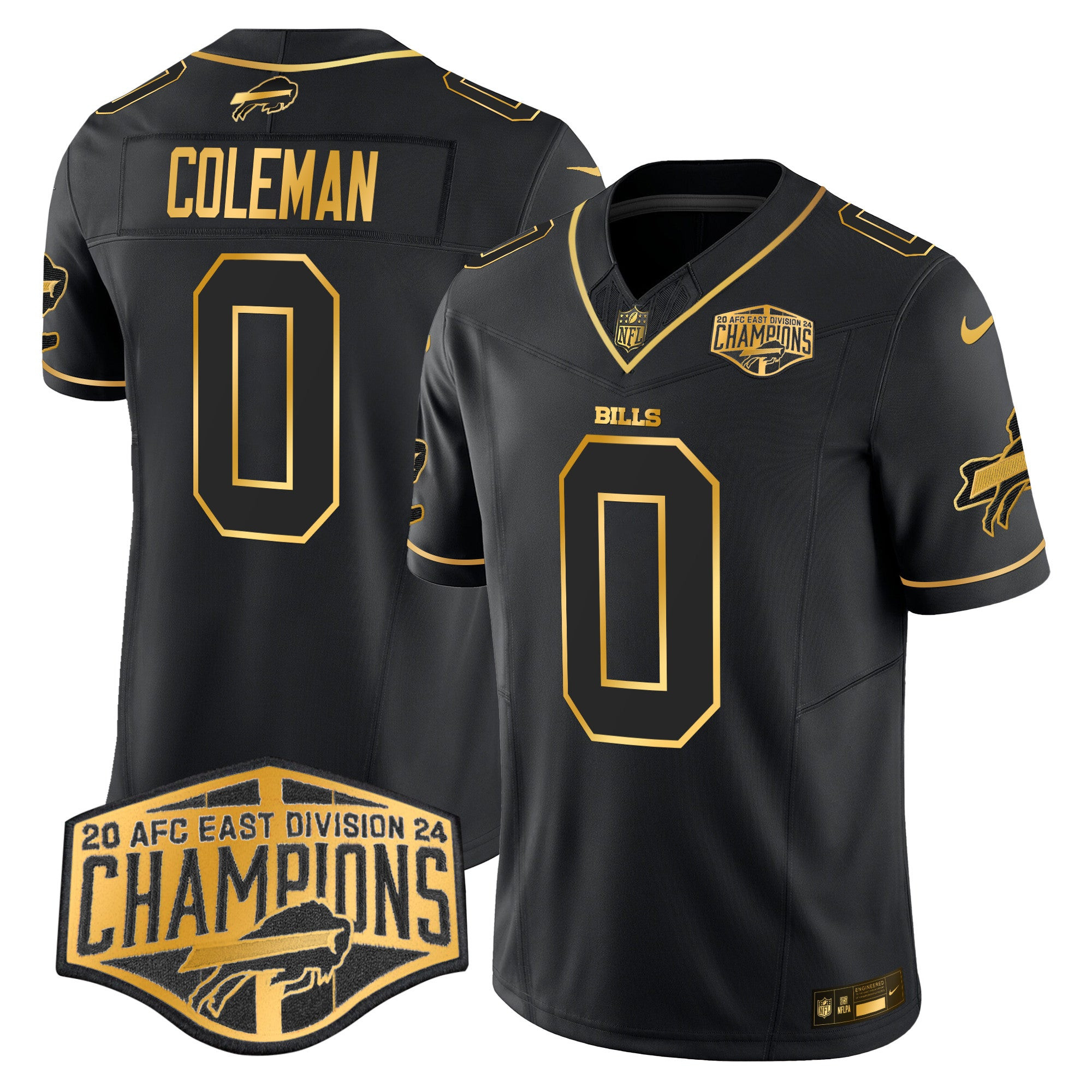 Bills 2024 AFC East Division Champions Gold Vapor Limited Jersey – All Stitched – Black Gold – Keon Coleman Jersey