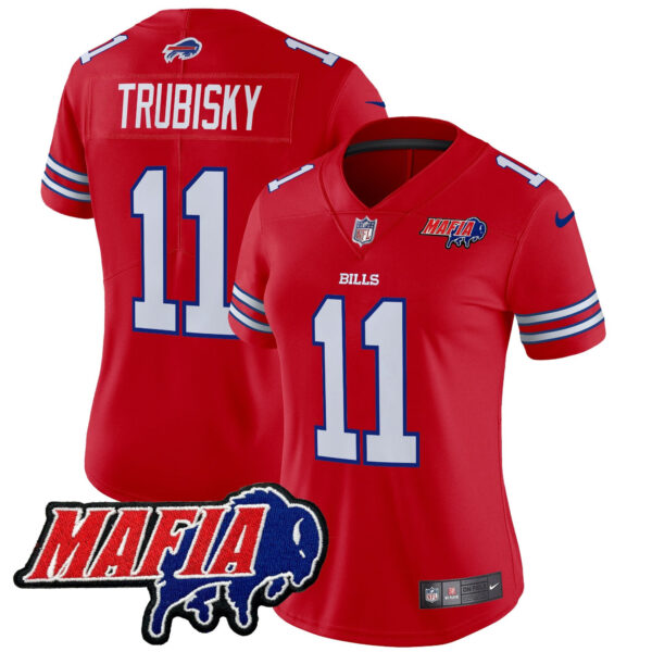 Women’s Buffalo Bills 2024 Bills Mafia Patch Vapor Limited Jersey – All Stitched – Red – Mitchell Trubisky Jersey