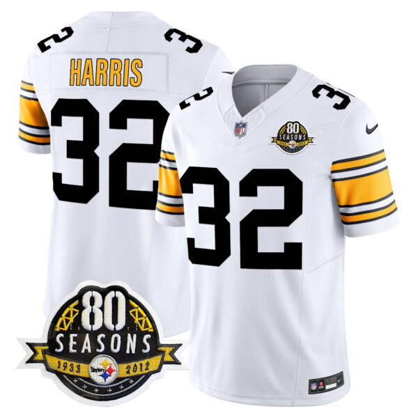 Pittsburgh Steelers 80th Anniversary Patch Vapor Limited Jersey – All Stitched – 1975 White – Franco Harris Jersey