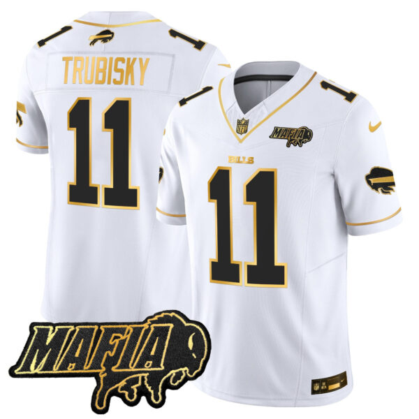 Buffalo Bills 2024 Bills Mafia Patch Gold Vapor Limited Jersey – All Stitched – White Gold – Mitchell Trubisky Jersey