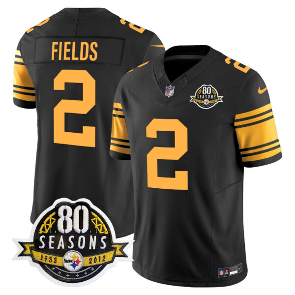Pittsburgh Steelers 80th Anniversary Patch Vapor Limited Jersey – All Stitched – Color Rush – Justin Fields Jersey