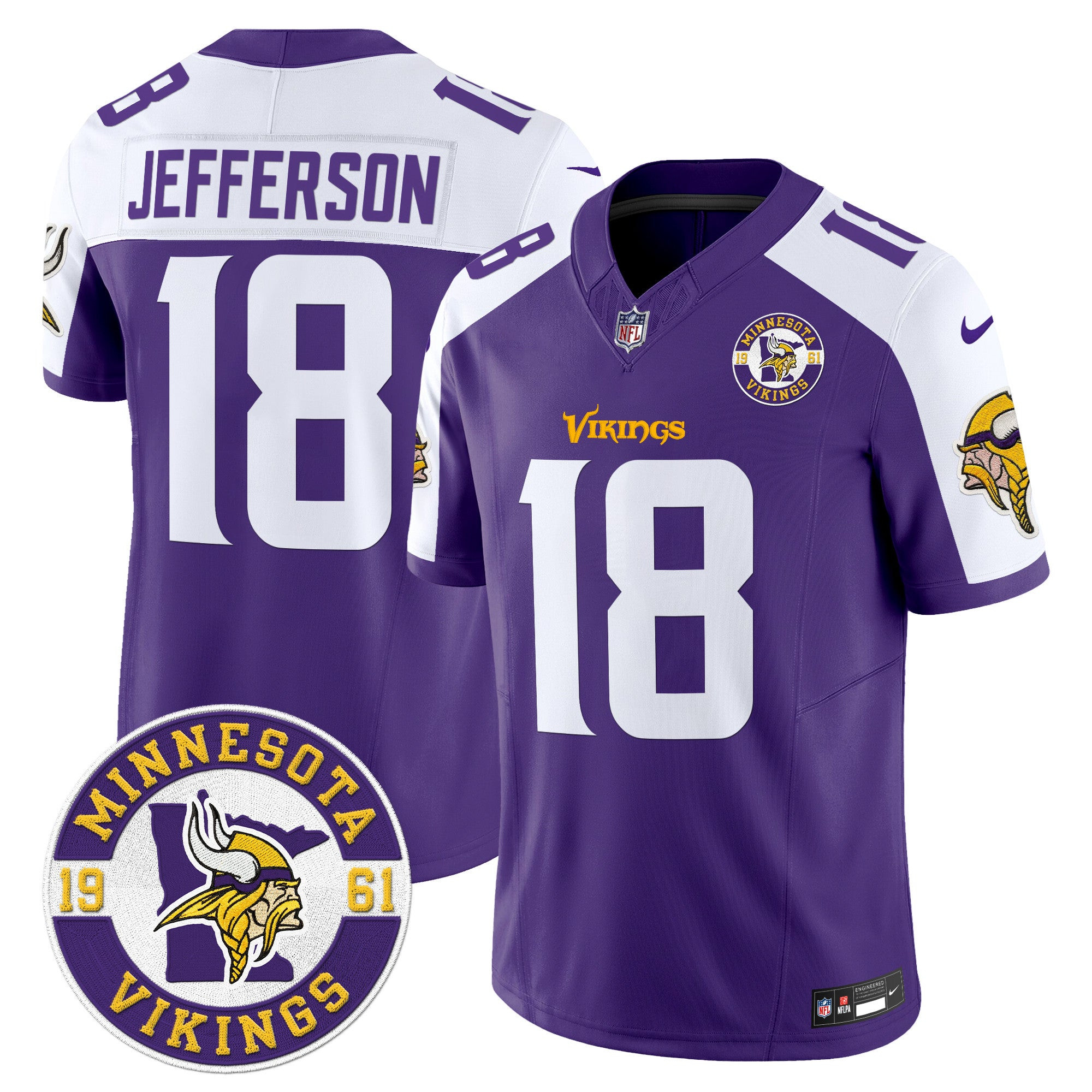 Minnesota Vikings King Of The North Patch Vapor Limited Jersey – Est. 1961 Patch – All Stitched – Purple Alternate – Justin Jefferson Jersey