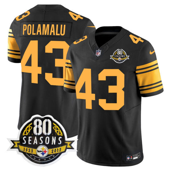 Pittsburgh Steelers 80th Anniversary Patch Vapor Limited Jersey – All Stitched – Color Rush – Troy Polamalu Jersey